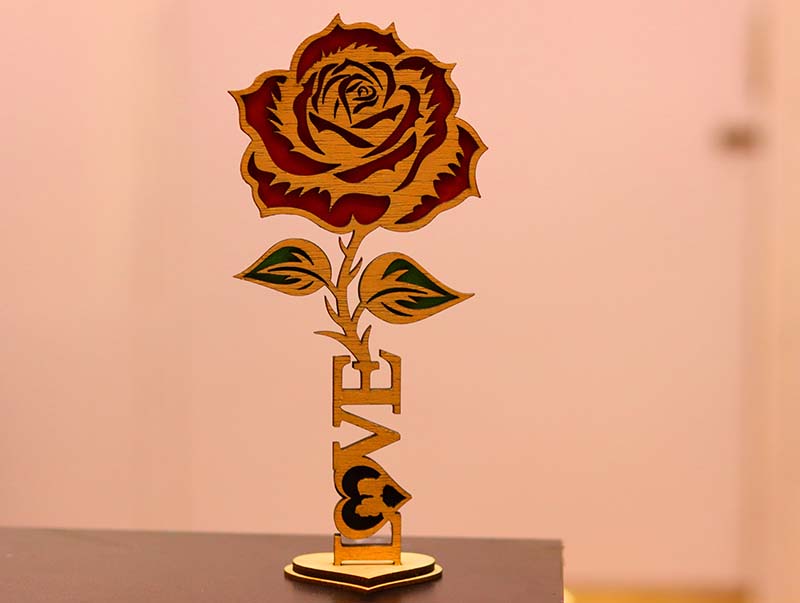 Laser Cut Flower Stand Decoration Happy Valentine Day Gift Idea Wooden Flower 4mm Vector File