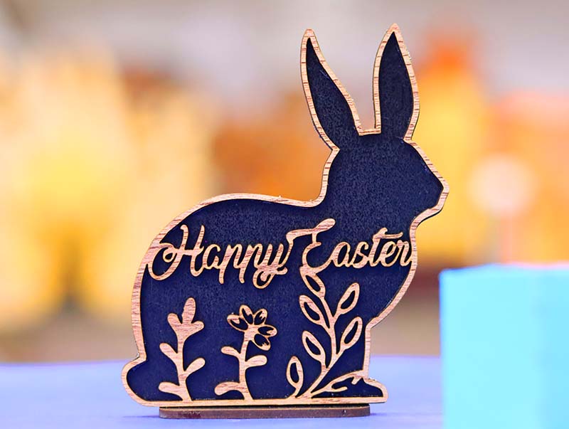 Laser Cut Happy Easter Bunny Layered Decoration Stand 3mm Vector File
