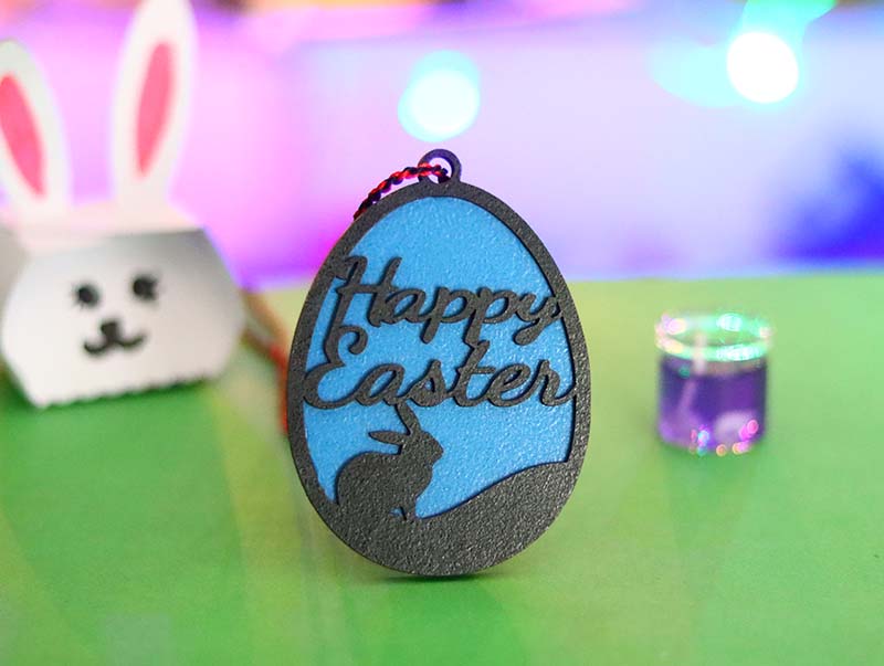 Laser Cut Layered Happy Easter Egg Wooden Bunny Egg Decor Vector File
