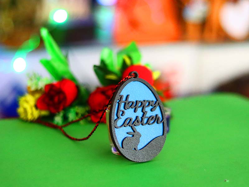 Laser Cut Layered Happy Easter Egg Wooden Bunny Egg Decor Vector File