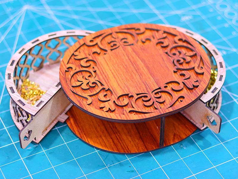 Laser Cut Wooden Jewelry Box Wedding Gift Box Makeup Round Box 3mm Vector File
