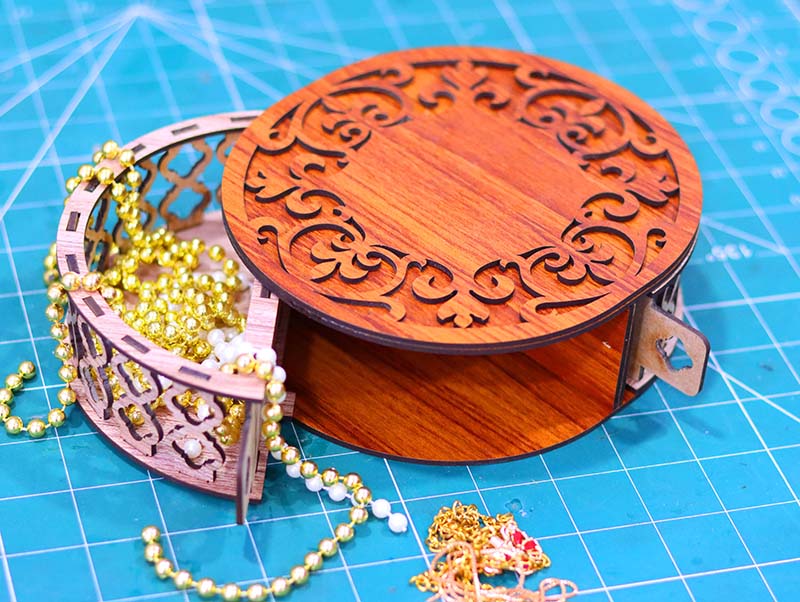 Laser Cut Wooden Jewelry Box Wedding Gift Box Makeup Round Box 3mm Vector File