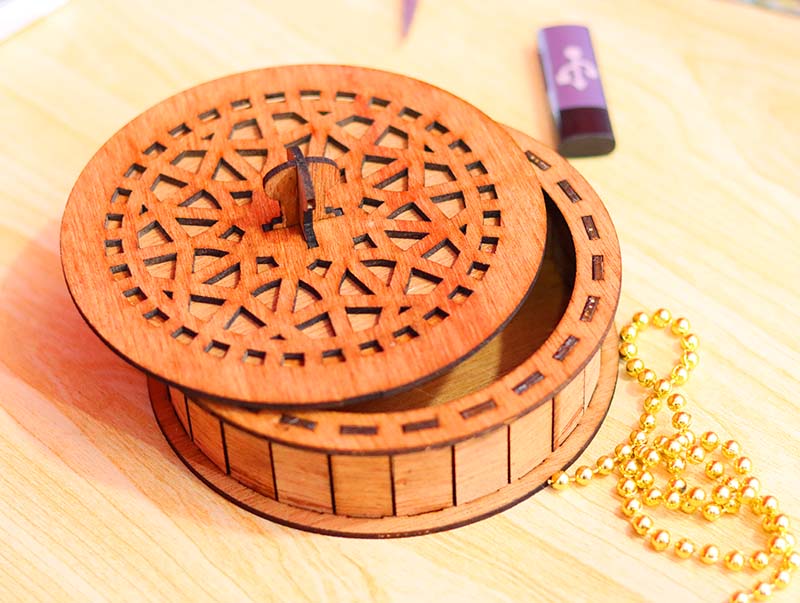 Laser Cut Round Box Wooden Jewellery Box with Lid Makeup Box 3mm Vector File