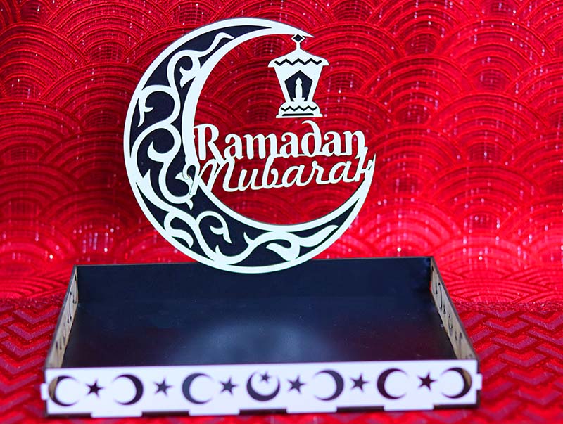 Laser Cut Ramadan Mubarak Gift Tray Wooden Serving Tray 3mm Vector File