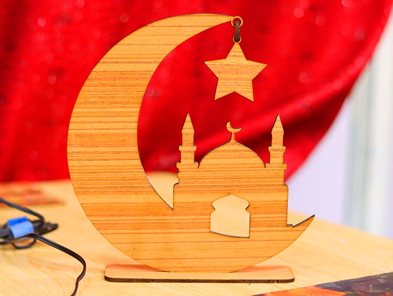 Laser Cut Ramadan Mubarak Moon Decorative Stand Template 3mm Vector File