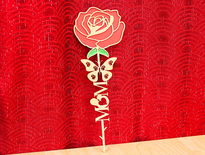 Laser Cut Wooden Rose for Mother Day Gift Idea 3mm Flower Vector File