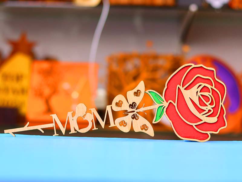 Laser Cut Wooden Rose for Mother Day Gift Idea 3mm Flower Vector File