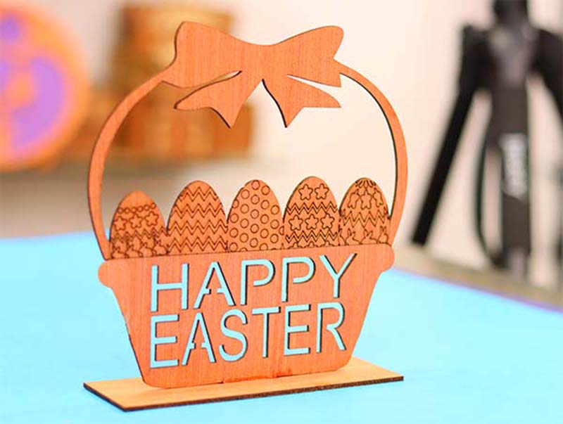 Laser Cut Happy Easter Basket Stand Decoration Template 3mm Vector File