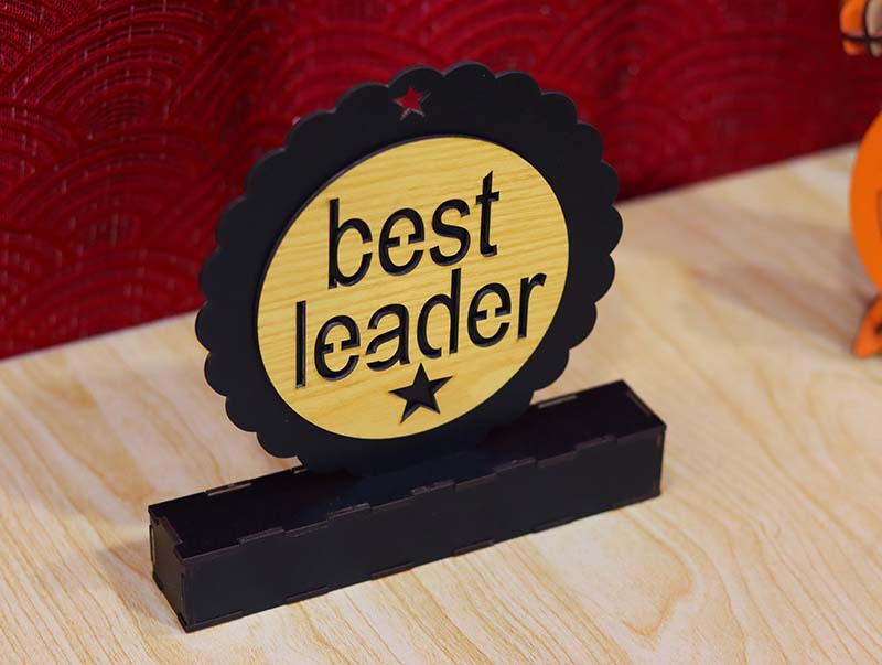 Laser Cut Wooden Award Best Leader Trophy 3mm Vector File