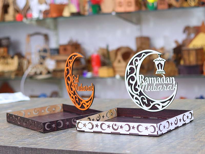 Laser Cut Wooden Tray Ramadan Mubarak Gift Tray Eid Mubarak Tray 3mm Free Vector