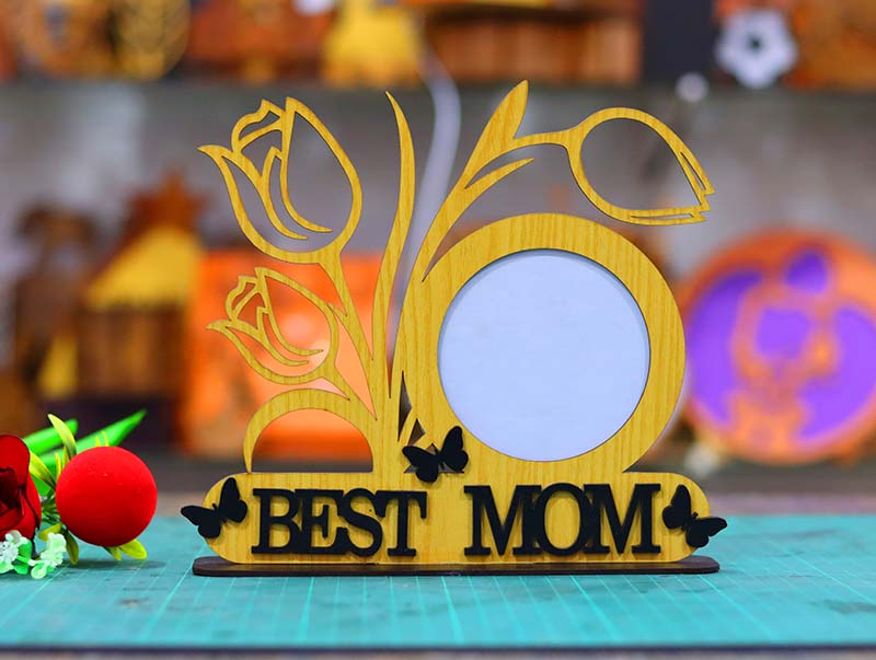 Laser Cut Happy Mothers Day Photo Frame Wooden Picture Stand Frame 3mm Vector File