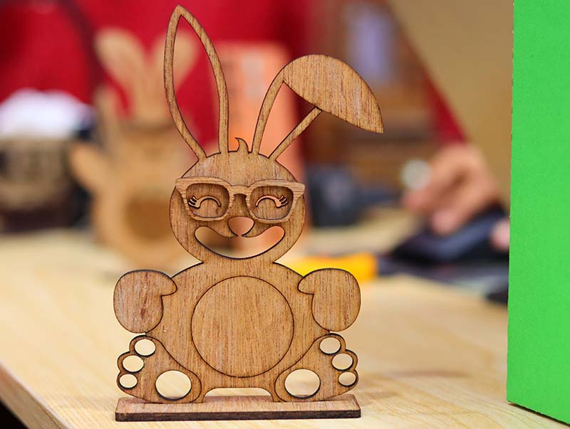 Laser Cut Wooden Bunny Decorative Stand Easter Decor 3mm Free Vector