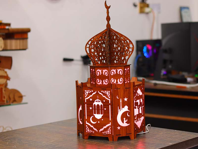 Laser Cut Wooden Ramadan Kareem Lantern LED Light Lamp Islamic Vector File