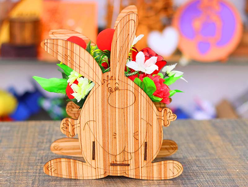 Laser Cut Wooden Flower Basket Bunny Flower Pot Stand Desk Flower Holder 3mm Vector File