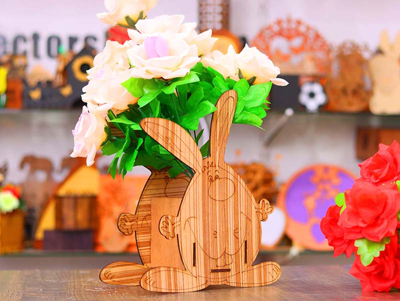 Laser Cut Wooden Flower Basket Bunny Flower Pot Stand Desk Flower Holder 3mm Vector File