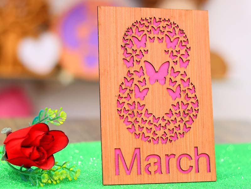 Laser Cut Wooden 8th March Gift Card Women’s Day Template Free Vector