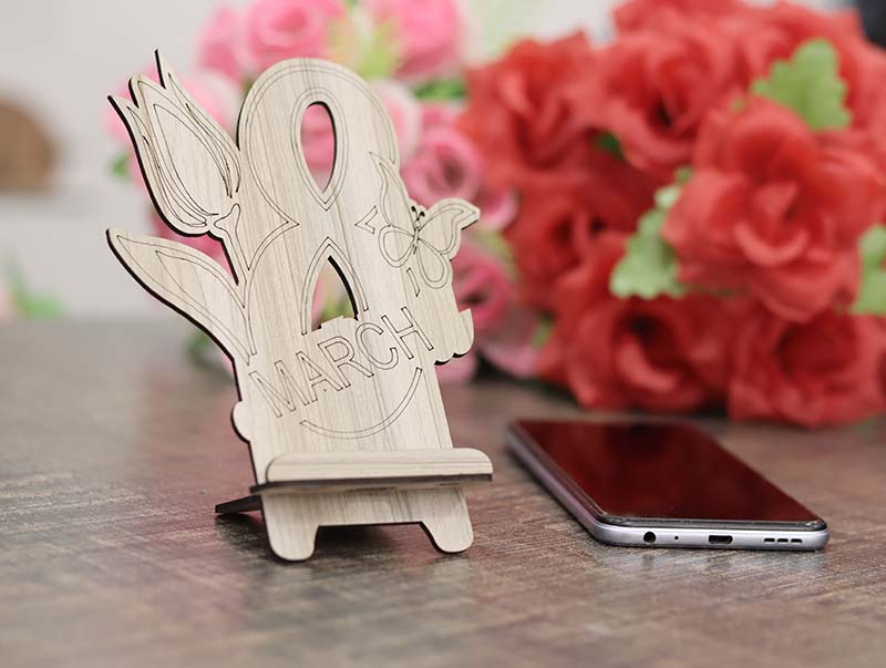 Laser Cut Mobile Stand 8th March Women’s Day Phone Stand 3mm Vector File