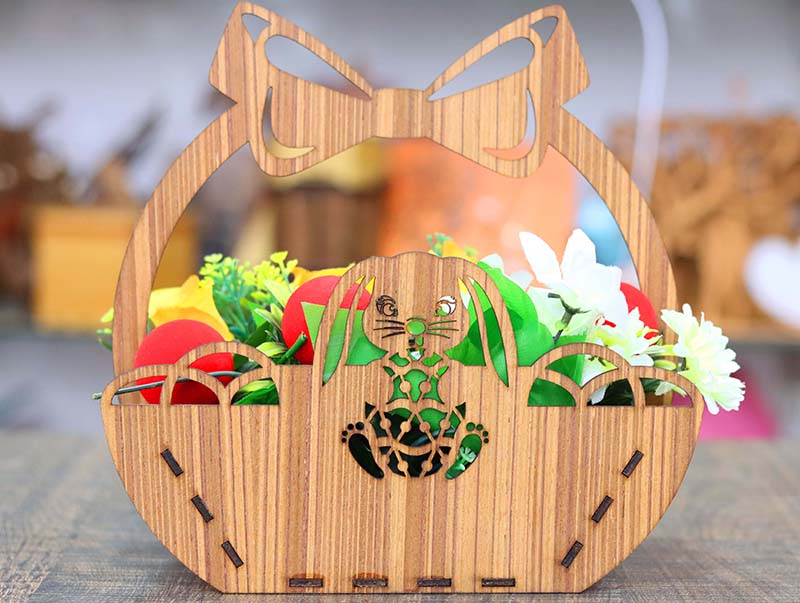 Laser Cut Wooden Basket Decorative Easter Flower Basket 3mm Free Vector