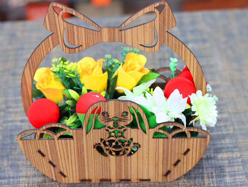 Laser Cut Wooden Basket Decorative Easter Flower Basket 3mm Free Vector