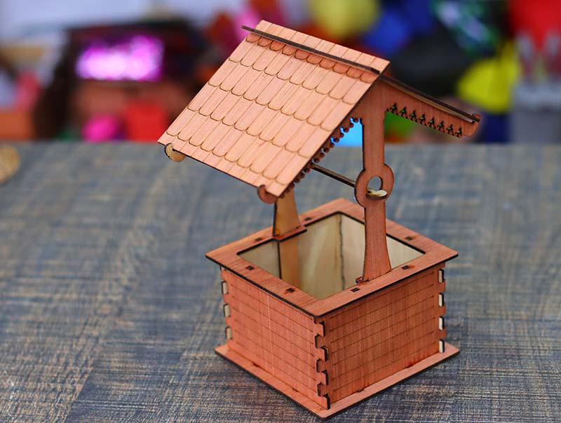 Laser Cut Water Well 3D Wooden Puzzle Toy Template 3mm Vector File