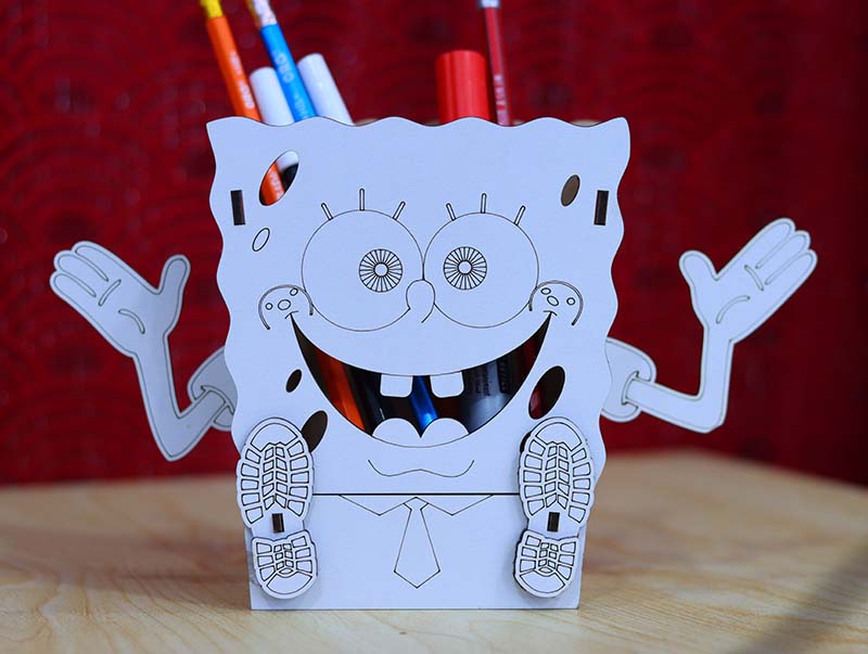 SpongeBob Pencil Box Desk Organizer SpongeBob Box for Kids Laser Cut 3mm Free Vector