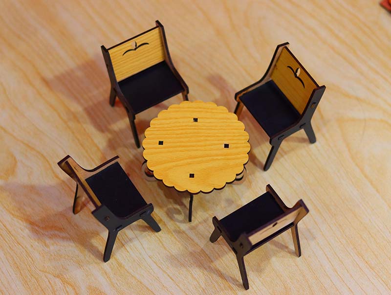 Laser Cut Miniature Dollhouse Furniture Chair and Table Set for Doll 3mm Free Vector