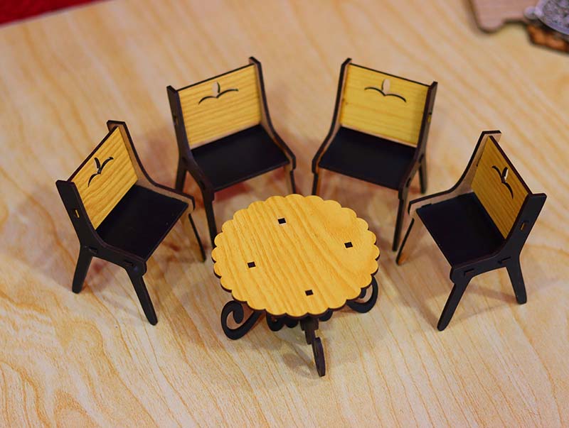 Laser Cut Miniature Dollhouse Furniture Chair and Table Set for Doll 3mm Free Vector
