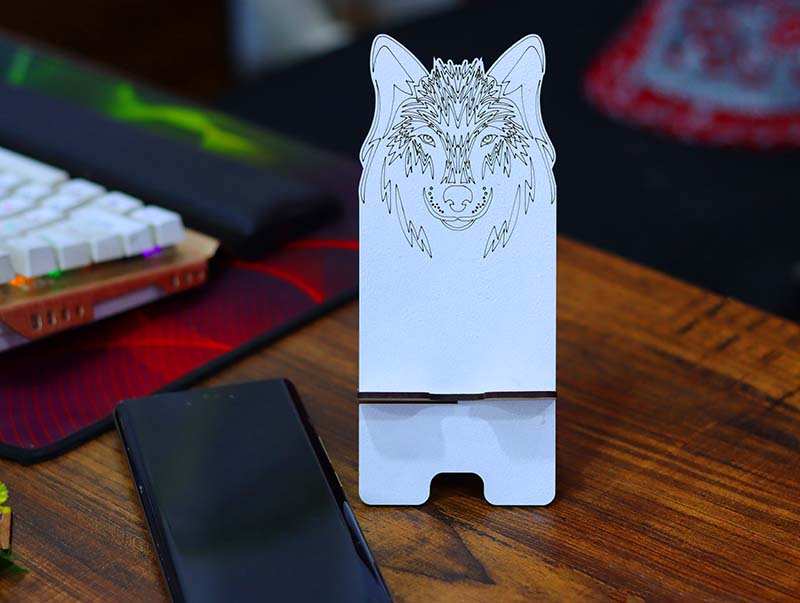 Laser Engraving Wolf Face Mobile Holder Laser Cut Desk Phone Stand 3mm Free Vector