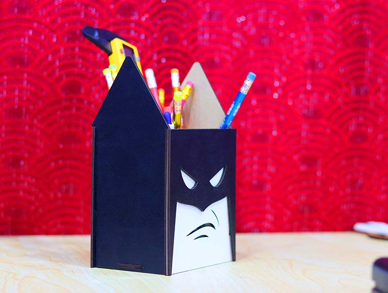 Laser Cut Batman Pencil Holder Superhero Pen Gift Box for Kids 3mm Free Vector