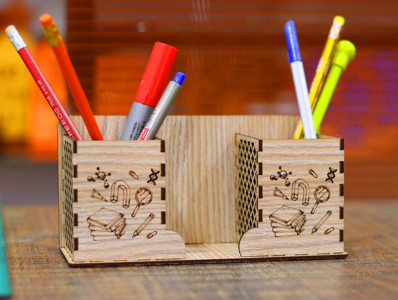 Laser Cut Office Desk Organizer Wooden Pen Holder Pencil Stand 3mm Free Vector