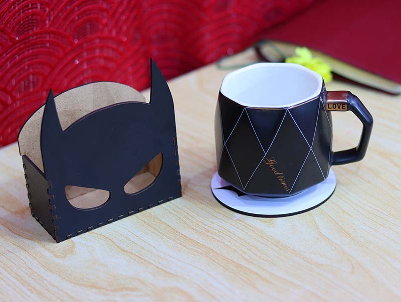 Batman Coaster with Holder Tea Coaster Superhero Template Laser Cut 3mm Free Vector