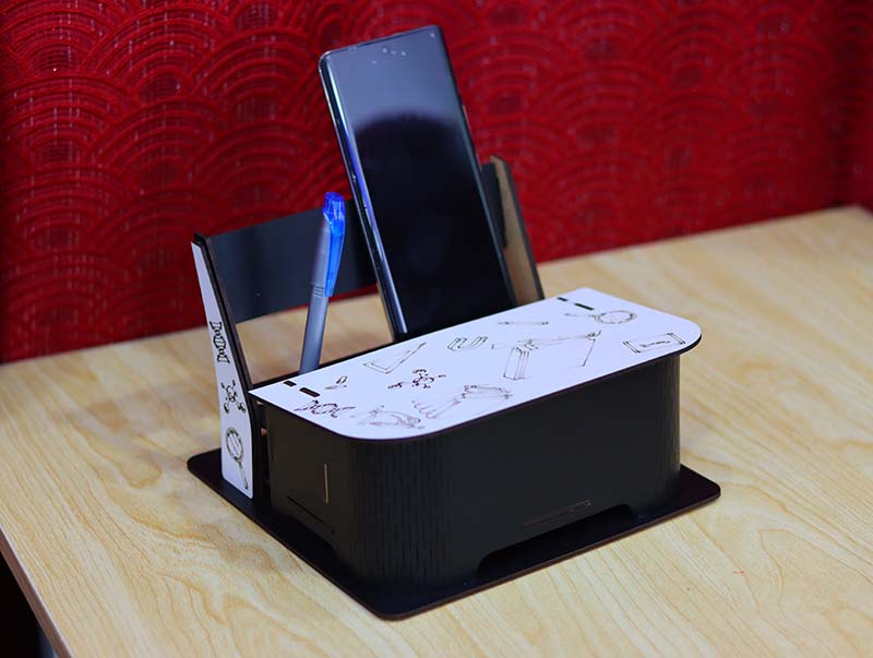 Laser Cut Office Desk Organizer Pen Holder Mobile Stand Storage Box 3mm Free Vector