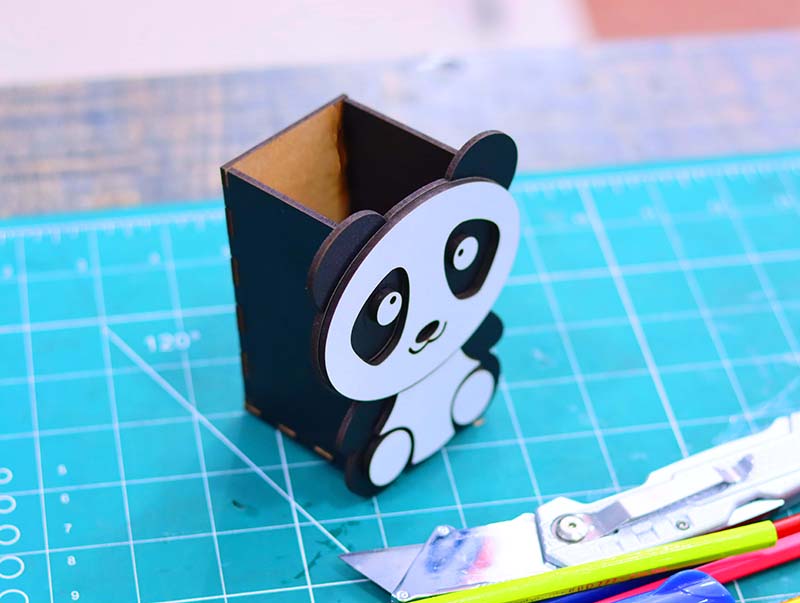 Wooden Pen Holder Cute Panda Pencil Box Desk Organizer Laser Cut 3mm Free Vector