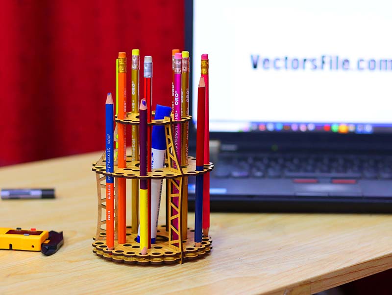 Laser Cut Pen Holder Decorative Desk Organizer Pencil Stand 3mm Free Vector