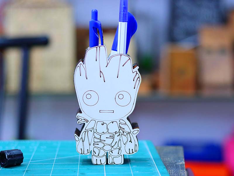 Laser Cut Groot Character Pencil Box Pen Holder Gift for Kids Free Vector File