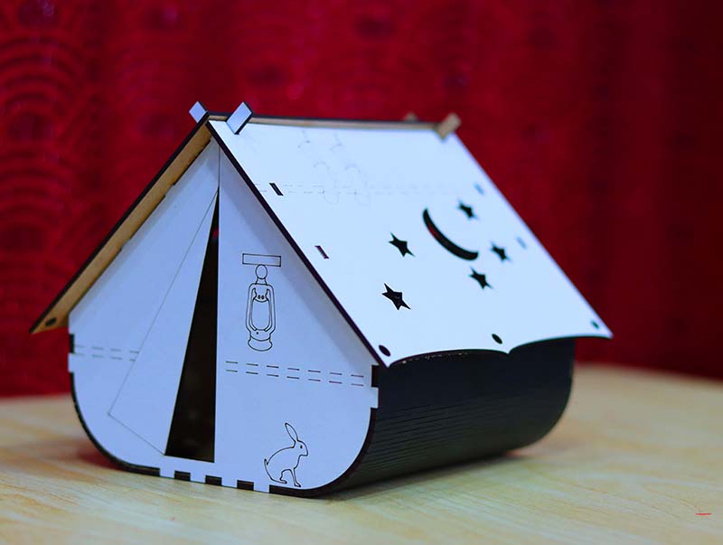 Laser cut Tent Shape House Model Wooden Camping Tent Doll House 3mm Free Vector