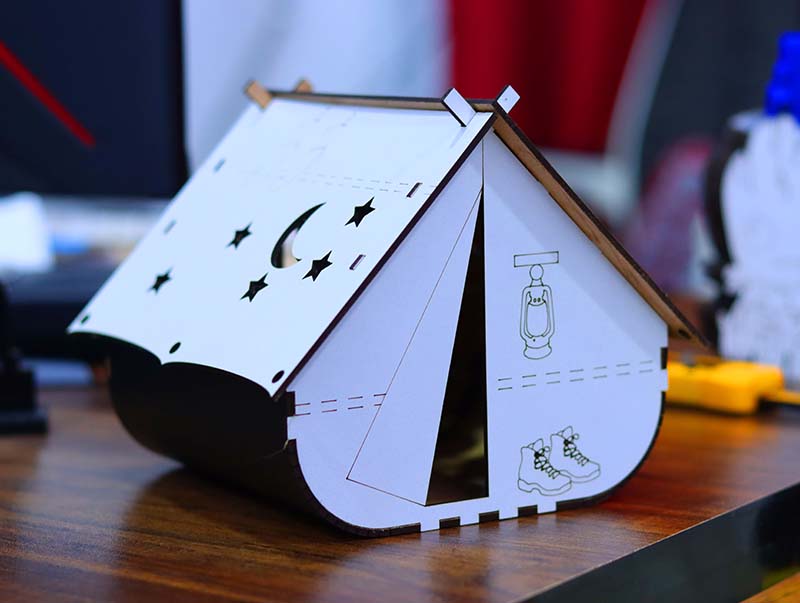 Laser cut Tent Shape House Model Wooden Camping Tent Doll House 3mm Free Vector