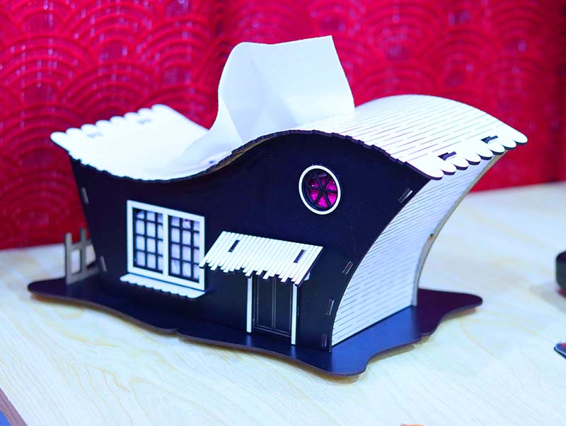 Laser Cut House Design Tissue Box Wooden House Shape Box 3mm Free Vector