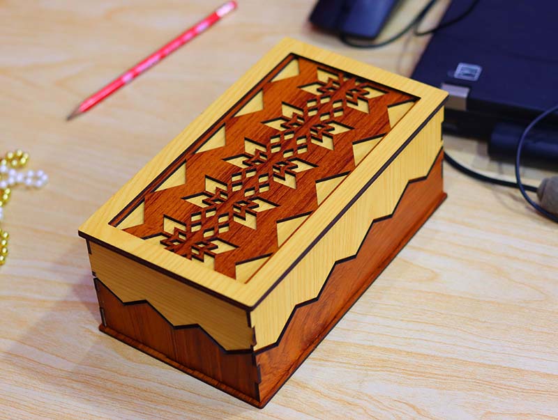 Laser Cut Jewelry Box Template Wooden Gift Box with Lid 3mm Verified Vector