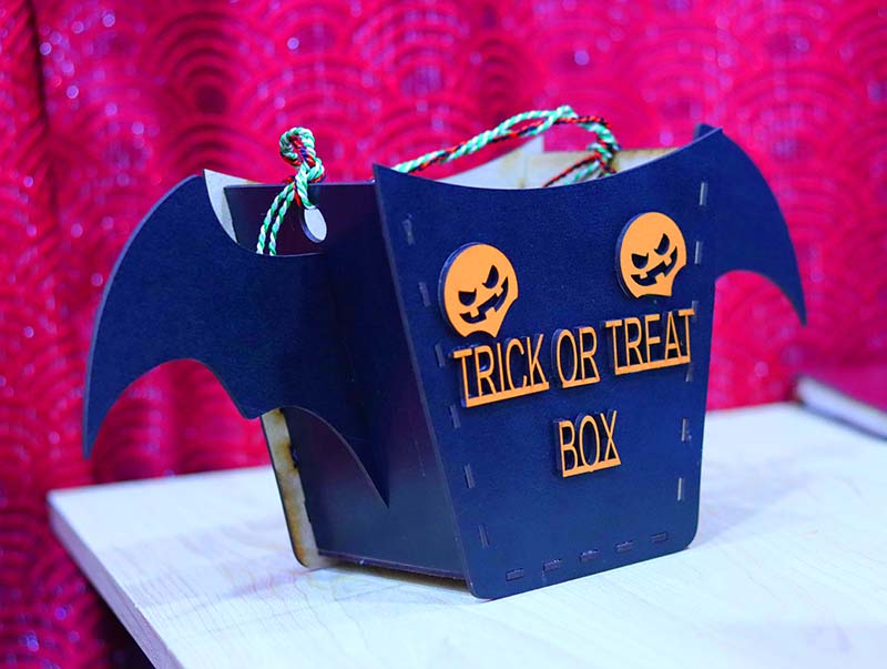 Laser Cut Halloween Trick or Treat Box Halloween Gift Box 3mm Free Vector