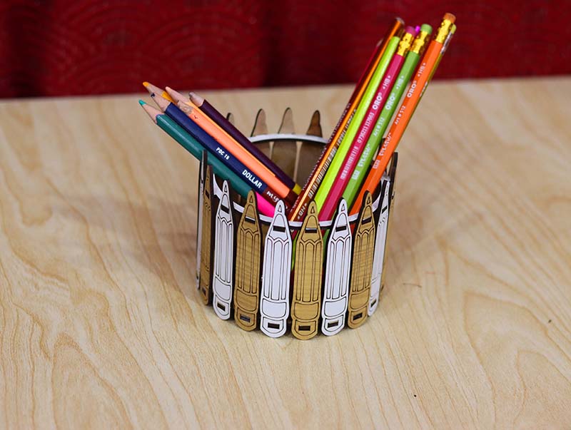 Laser Cut Pencil Design Box Round Pen Holder for Kids 3mm Free Vector File