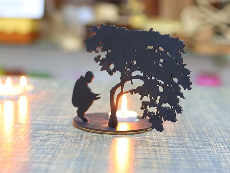Laser Cut Candlestick Tree with Man Tealight Candle Holder 3mm Free Vector