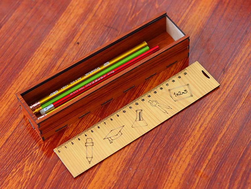 Laser Cut Pencil Box Wooden School Pencil Case Box with Sliding Lid 3mm Free Vector