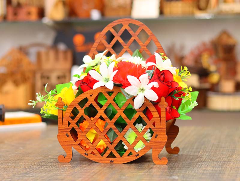 Laser Cut Flower Basket Wooden Basket Template 3mm Vector File