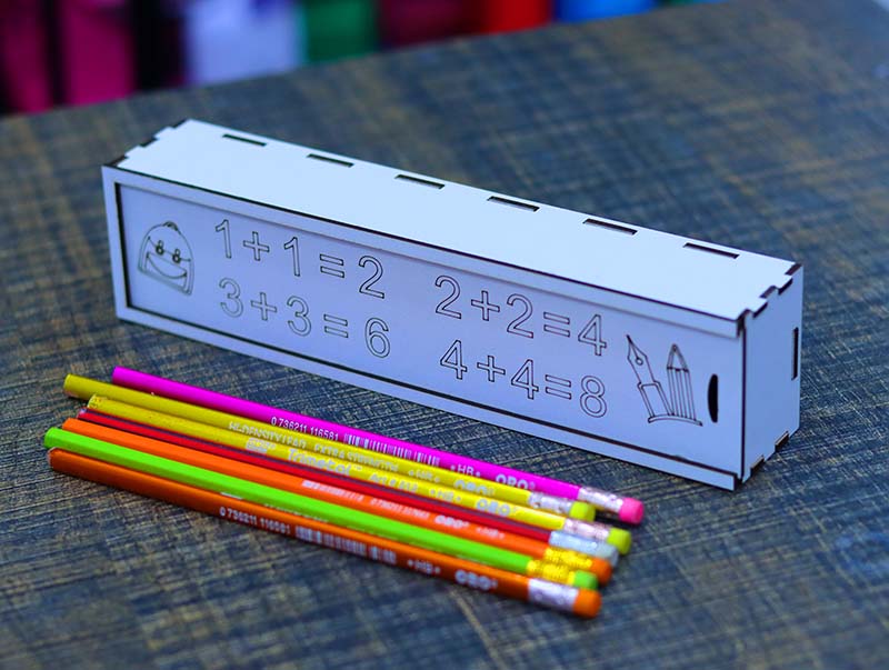 Laser Cut Pencil Box Template Wooden Pen Organizer Geometry Box 3mm Vector File