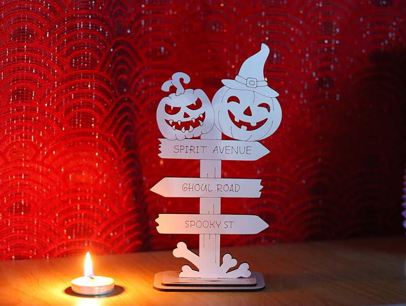 Laser Cut Halloween Ornament Pumpkin Ghost Standing Sign Table Decorations 3mm Vector File