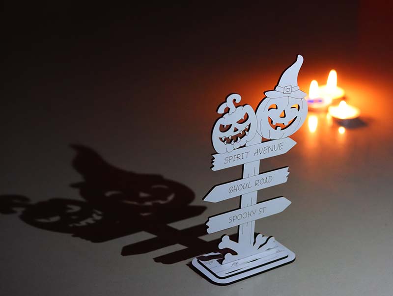 Laser Cut Halloween Ornament Pumpkin Ghost Standing Sign Table Decorations 3mm Vector File