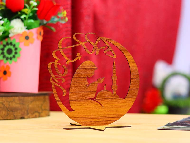 Laser Cut Girl Praying with Crescent Moon Stand Vector File