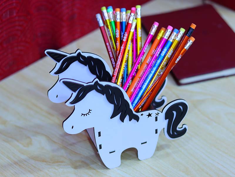 Laser Cut Unicorn Pencil Box Pen Holder for Kids 3mm Vector File