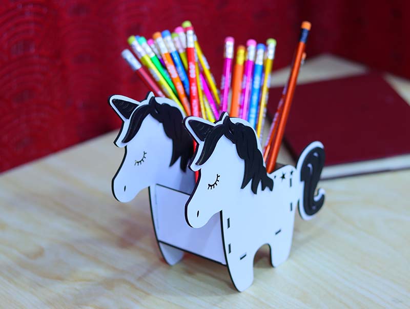 Laser Cut Unicorn Pencil Box Pen Holder for Kids 3mm Vector File